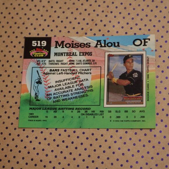 Moises Alou #519 Baseball Card - Picture 2 of 2